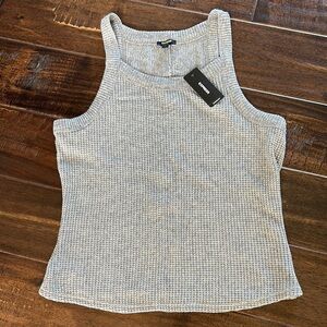 Express Gray Ribbed Fitted Tank Top